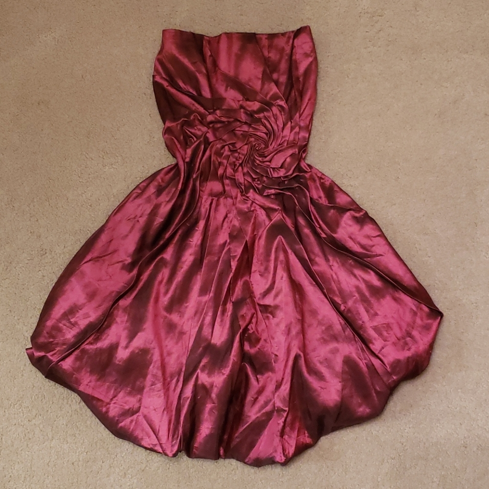Vintage Formal Plum Wine Purple Formal Strapless Bubble Mini Dress - Picture 7 of 13